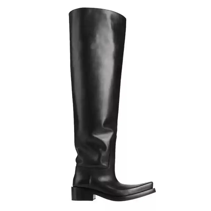 Over the Knee Chunky Sole Leather Riding Knee High Boots