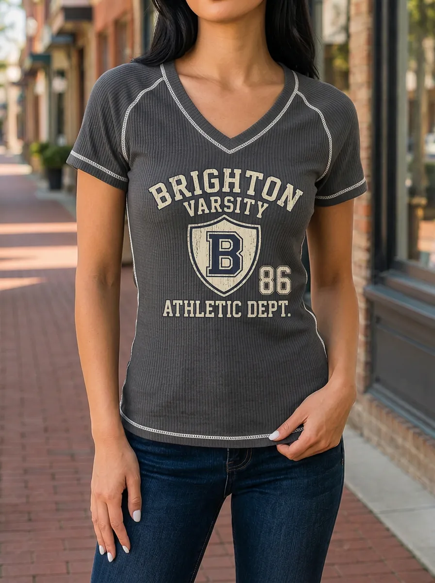 Women's Brighton Varsity Athletic Dept Shield Printed V-Neck T-Shirt