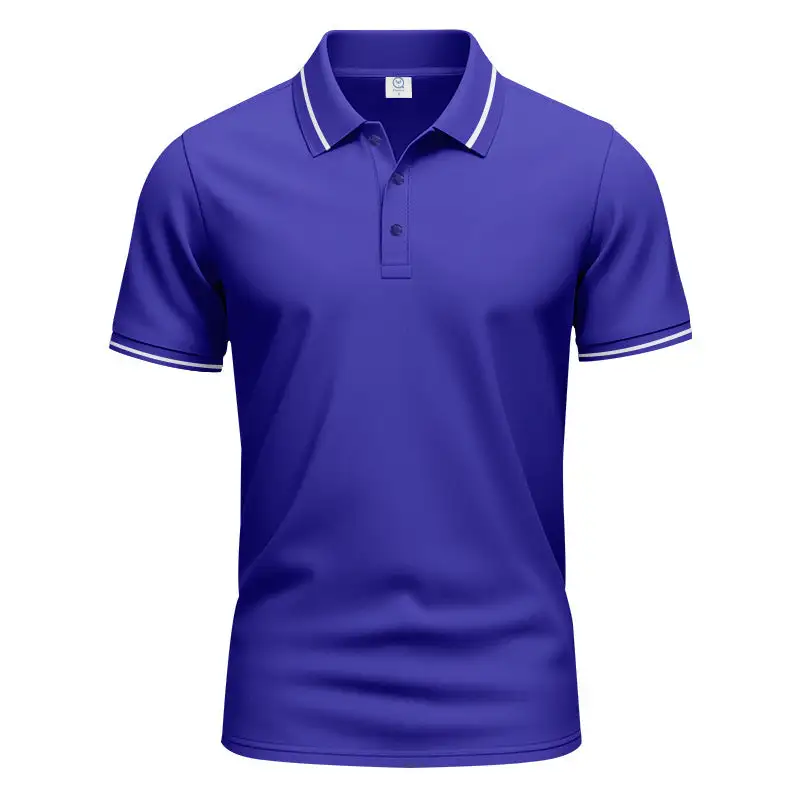 Men's Breathable Interlock Polo Shirt With Contrast Tipping Short Button Placket And Slim Silhouette