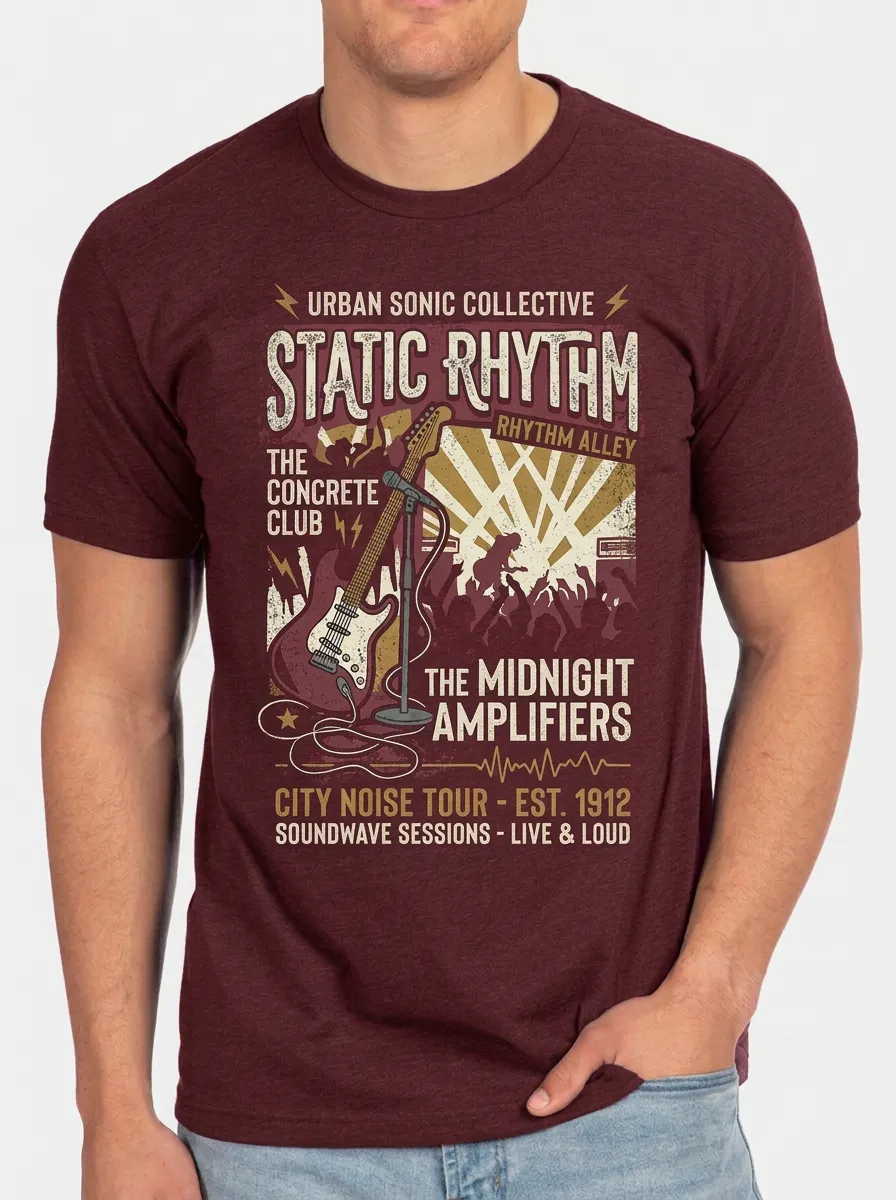 Men's Rock Band Music Lover Electric Guitar Printed T-shirt