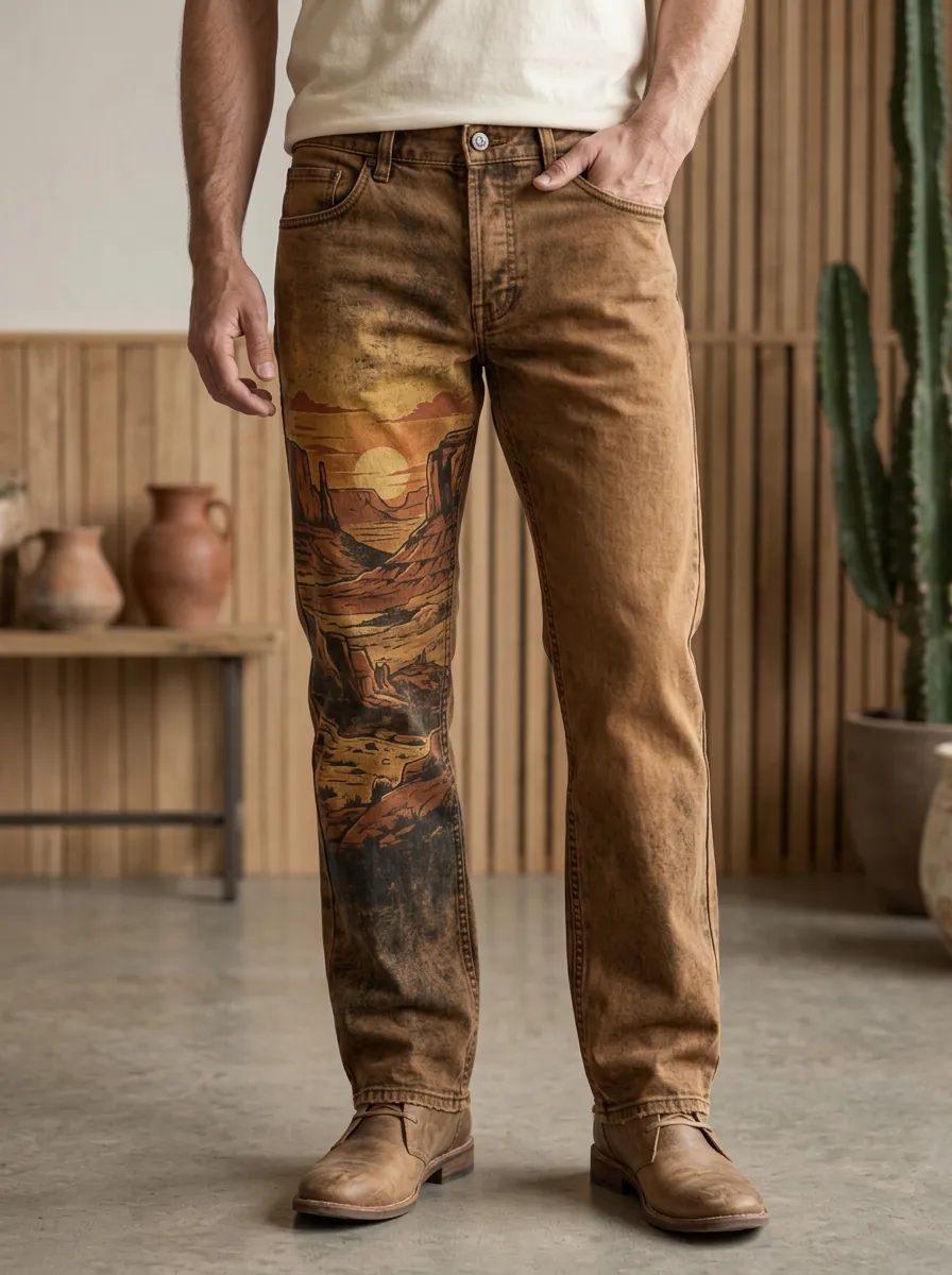 Men's Western Desert Landscape Printed Jeans