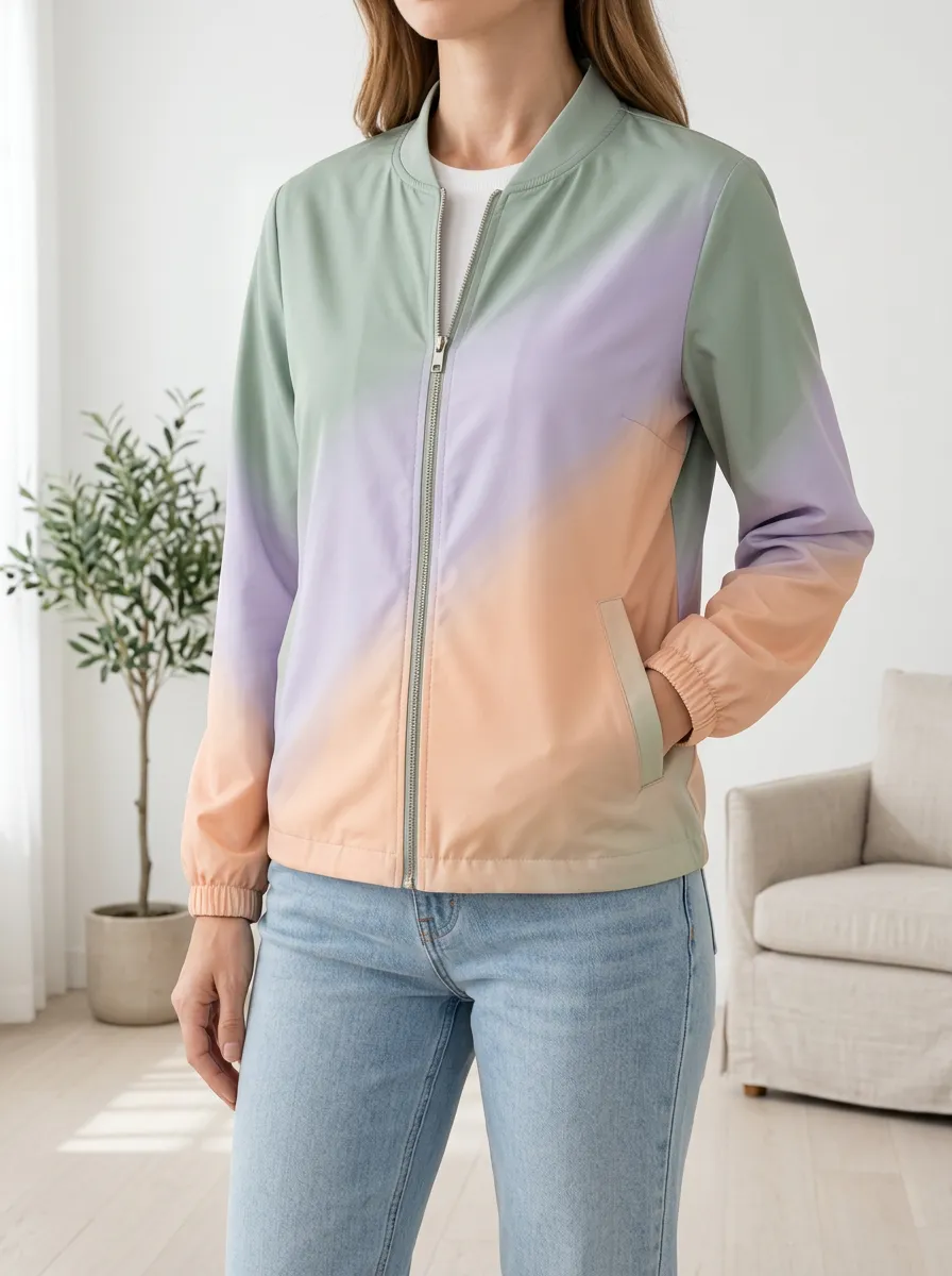 Women's Modern Pastel Ombre Gradient Bomber Jacket
