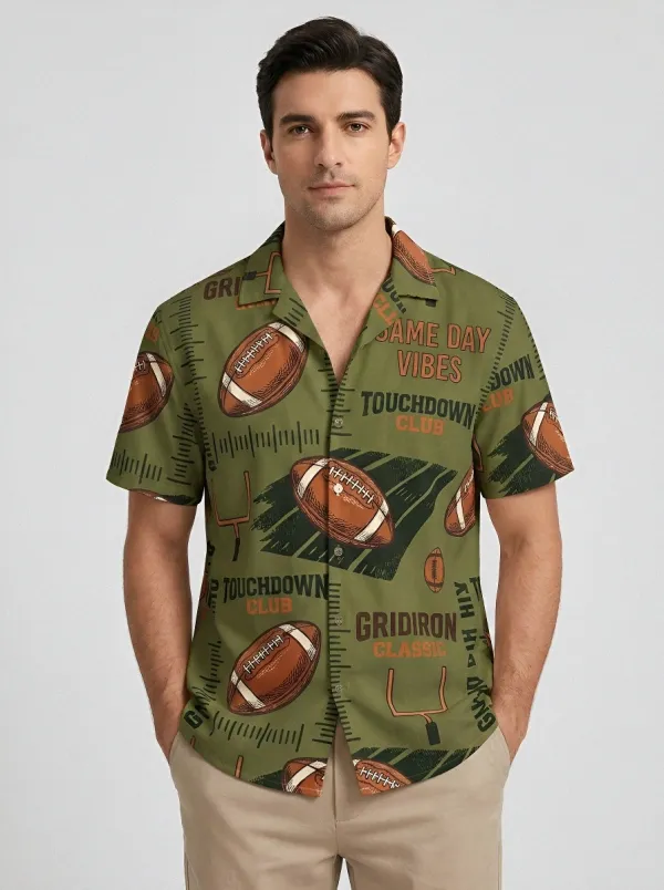Men's American Football Lover Gridiron Printed Short Sleeve Shirt