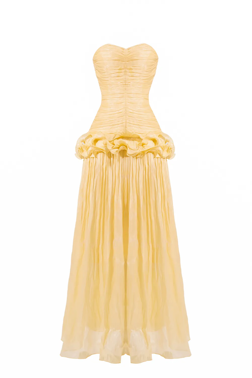 Solid Pleated Ruffle Maxi Dress