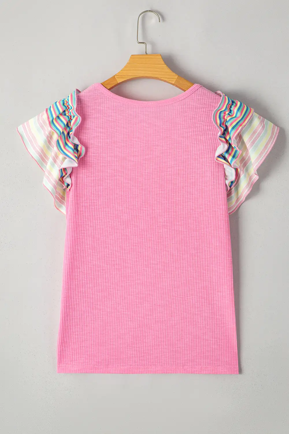 Striped Ruffled Ribbed Blouse