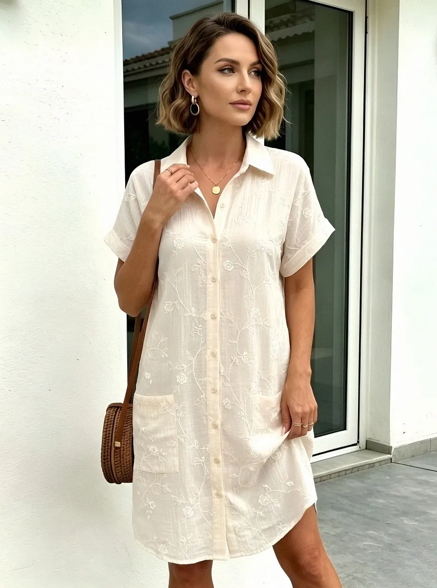 Women's Summer Vacation Floral Vine Printed Shirt Dress