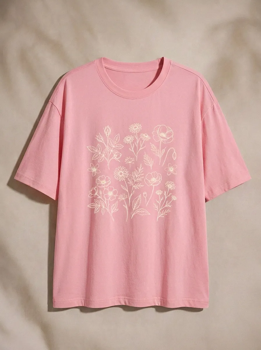 Women's Botanical Nature Lover Wildflower Printed T-shirt