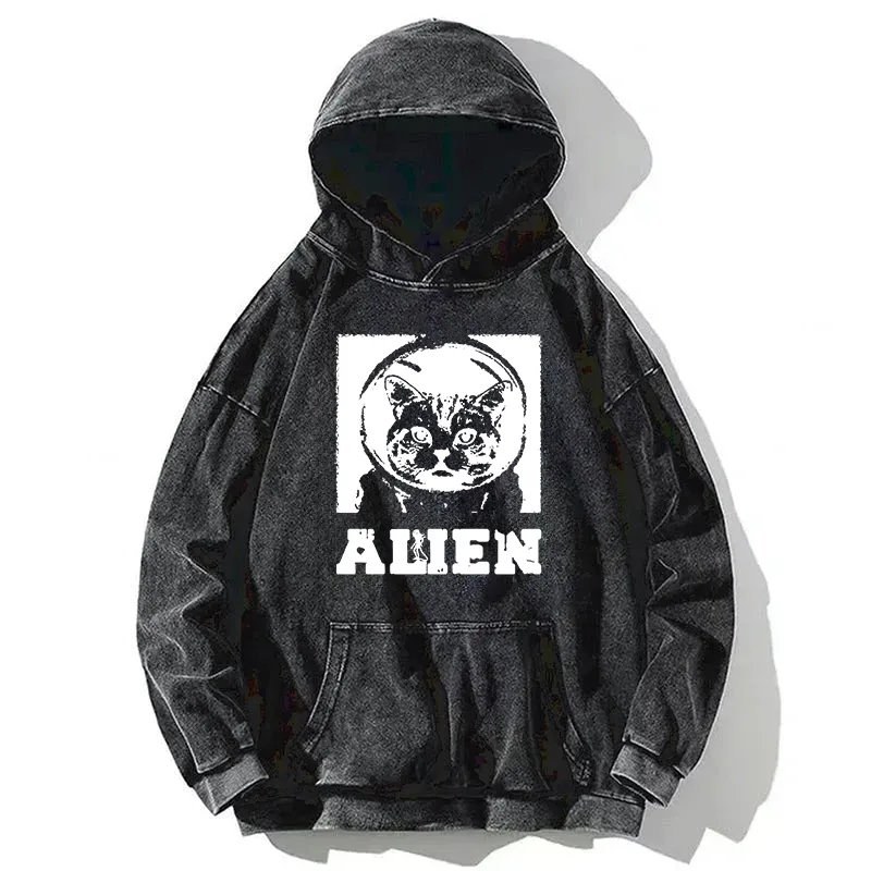 Alien Cat Washed Hoodie