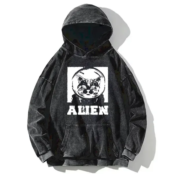 Alien Cat Washed Hoodie