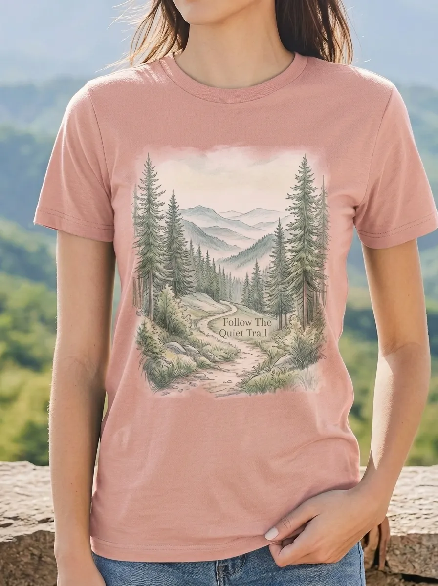 Women's Nature Lover Forest Mountain Trail Printed T-shirt