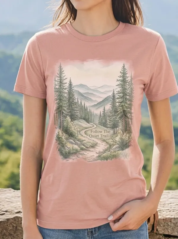 Women's Nature Lover Forest Mountain Trail Printed T-shirt