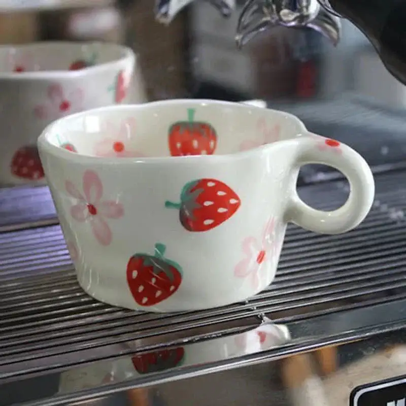 Strawberry And Peach Ceramic Mugs