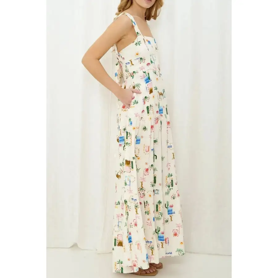 Printed Square Neck Wide Strap Maxi Dress