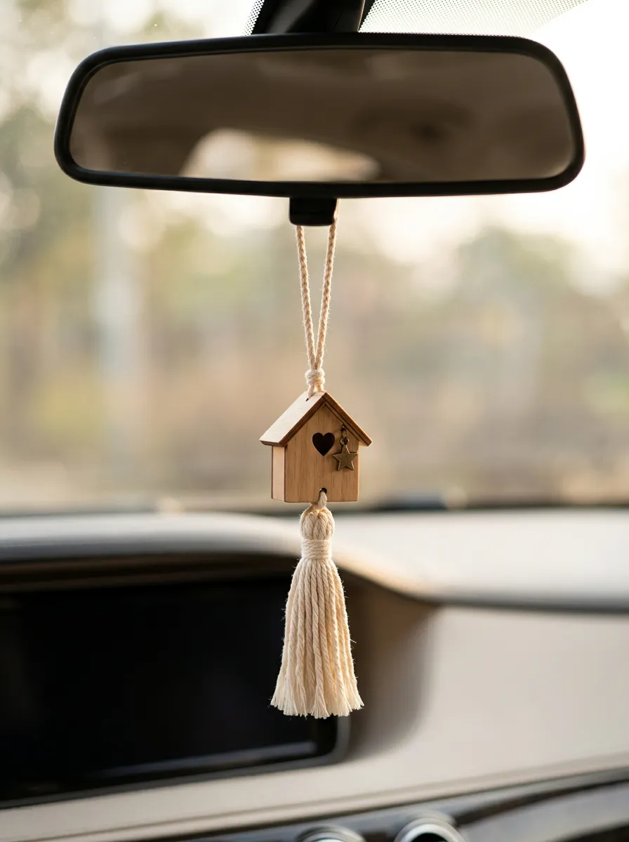 Wooden Rearview Mirror Hanging Ornament