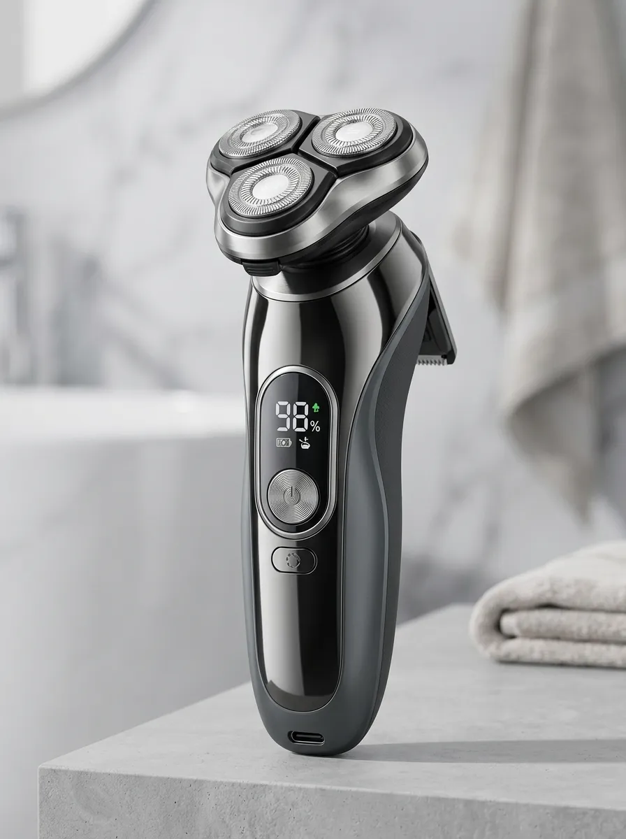 Rotary Triple-Head LED Display Electric Shaver for Facial Grooming