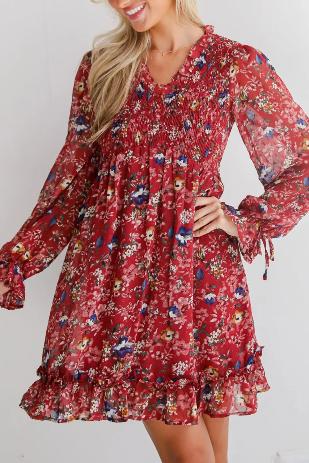 Burgundy Floral Mini Dress