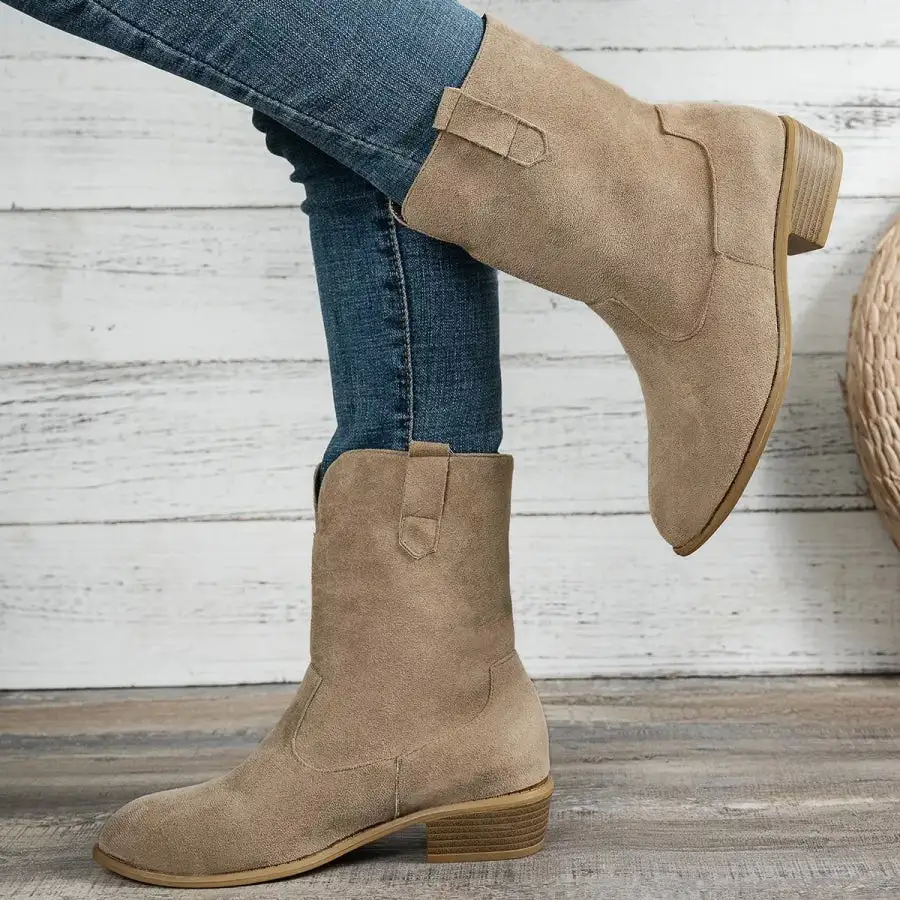 Suede Block Heel Western Boots