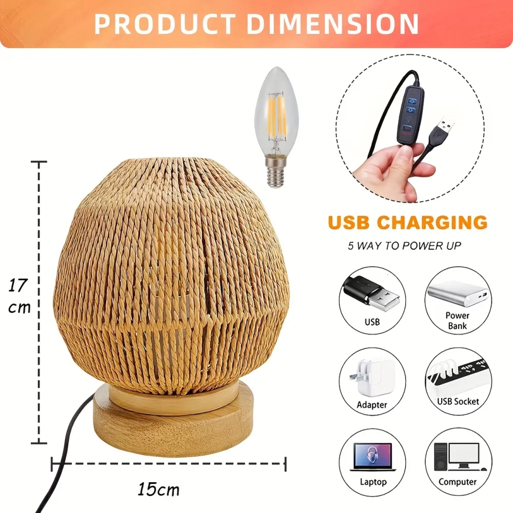 Rustic Rattan Accent Lamp