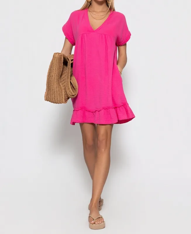 Pink V Neck Dress