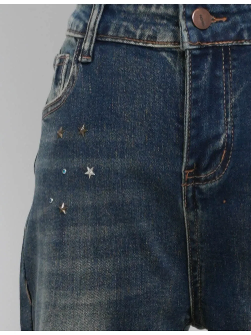 Vintage Star Stud Jeans Flared Leg Denim Pants