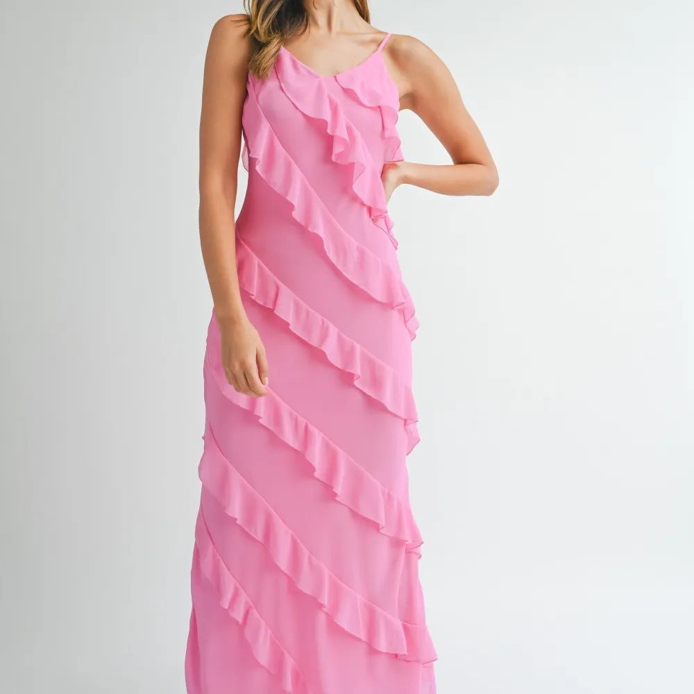 Tiered Ruffle Detail V-Neck Dress