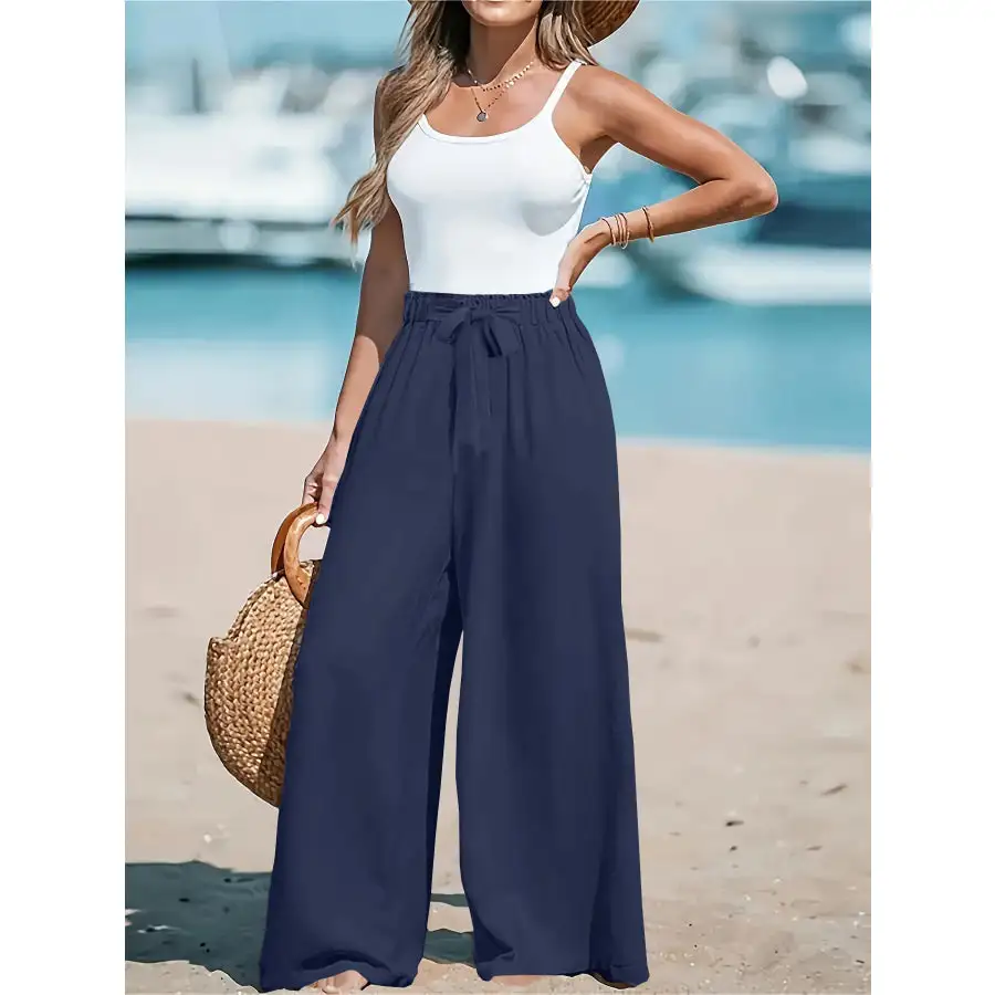 Full Size Drawstring Waist Wide Leg Pants Plus Size