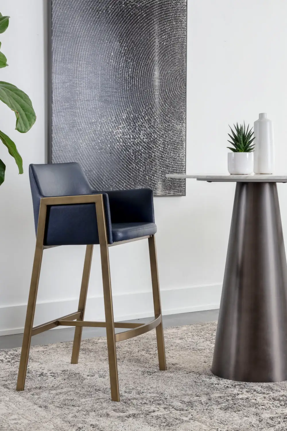 Contemporary Leather Leather-Look Bar Stool
