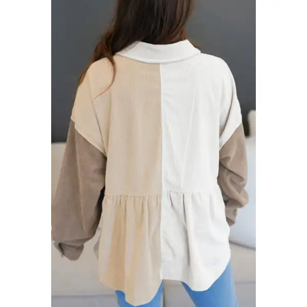 Color Block Collared Neck Drop Shoulder Shacket Jacket