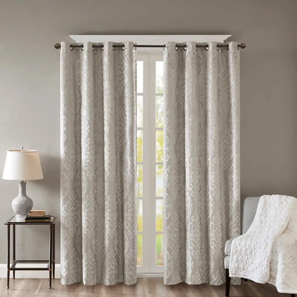 Understated Total Blackout Polyester Damask Grommet Curtain Panel