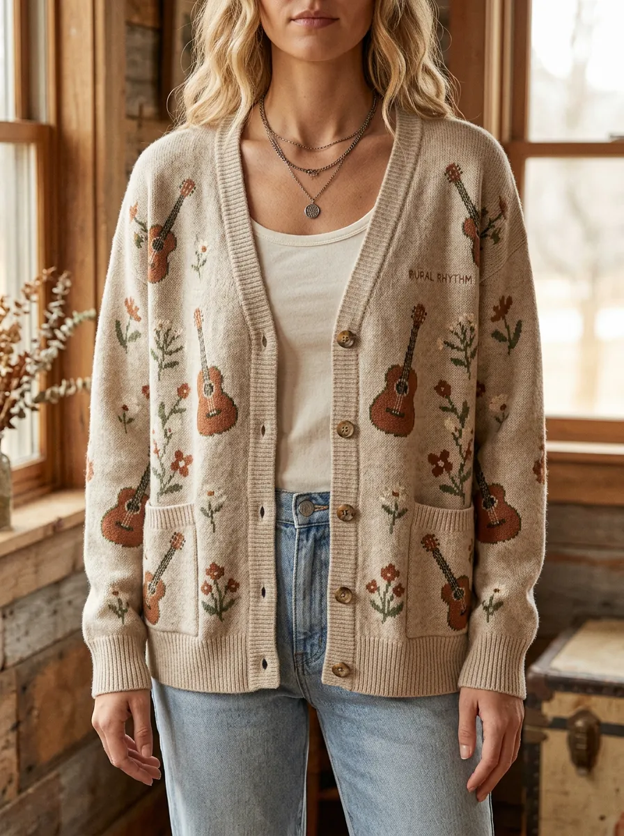 Countryside Guitar Women's Country Music Casual Cardigan