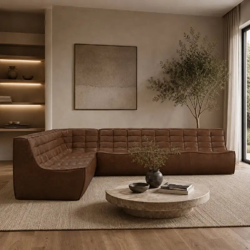Soft-Form Modular Leather Sofa