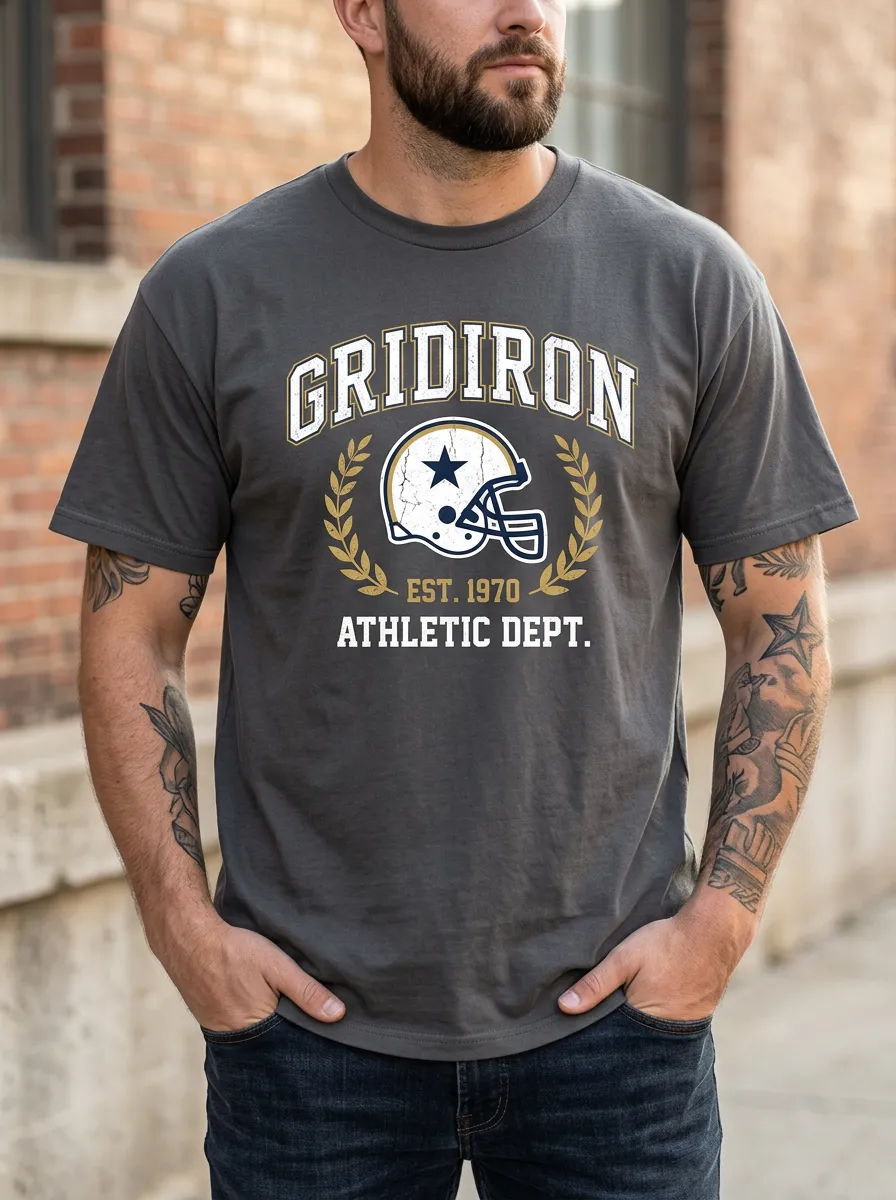 Men's Football Lover Gridiron Helmet Est Graphic T-shirt