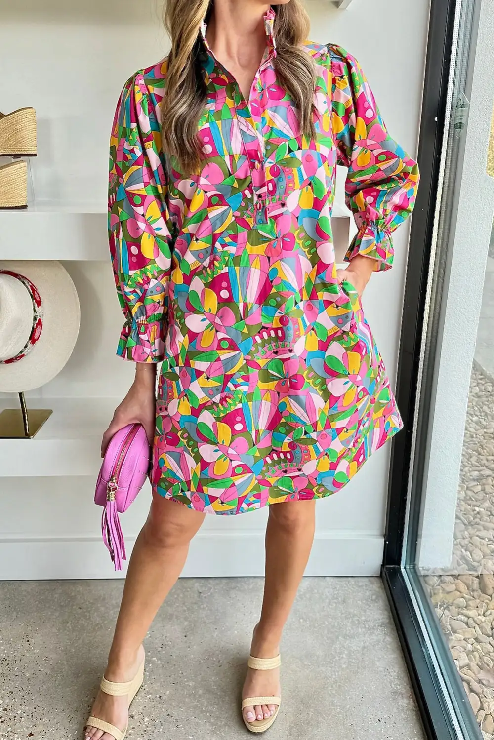 Meadow Abstract Print Button Front Mini Dress