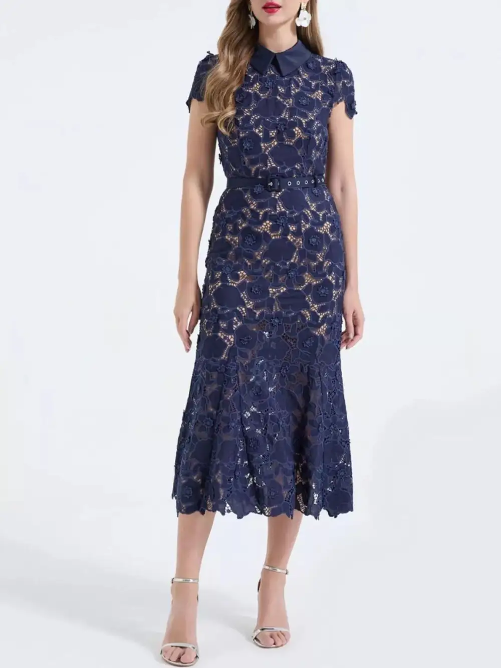 Lace Short Sleeve Midi Dress
