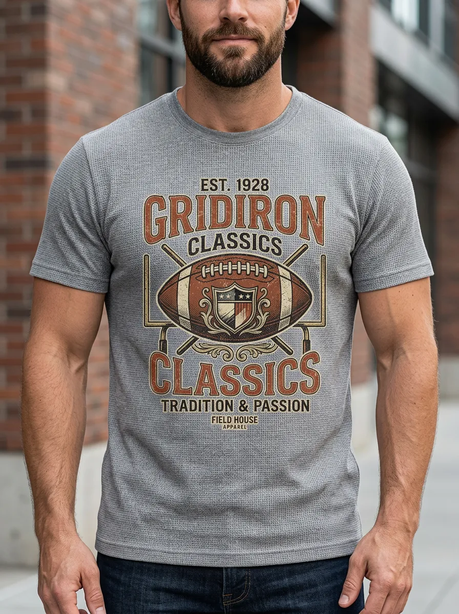 Men's Gridiron Football Lover Vintage Shield Printed T-shirt