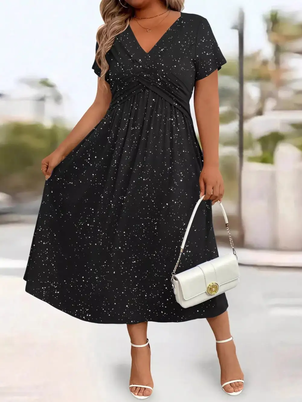 Glitter Flutter Sleeve Midi Dress