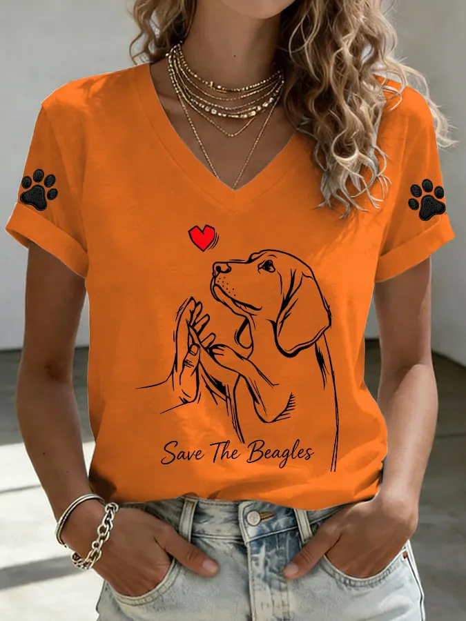Women's Save The Beagles Print Casual T-shirt