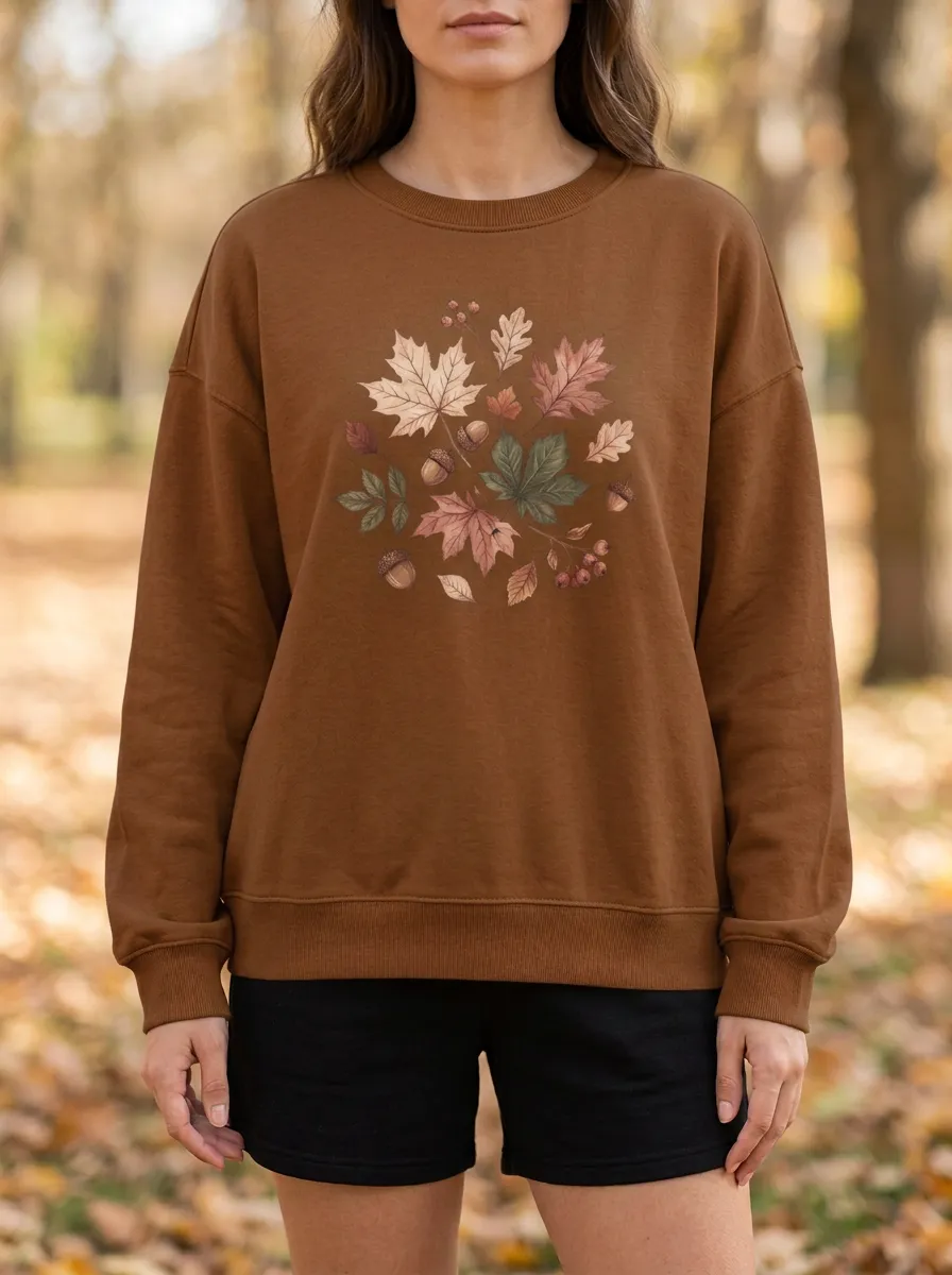 Classic Style Maple-Leaf Printed Acorn Graphic Sweatshirt