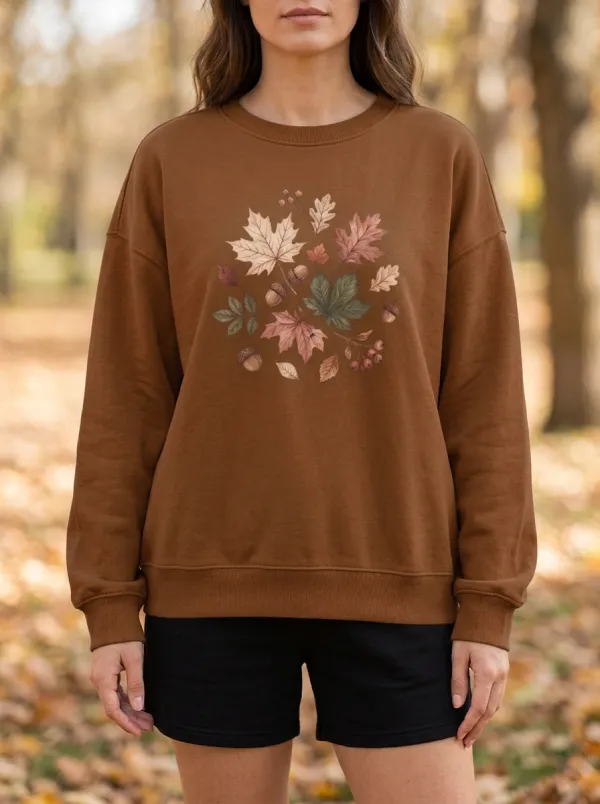 Classic Style Maple-Leaf Printed Acorn Graphic Sweatshirt