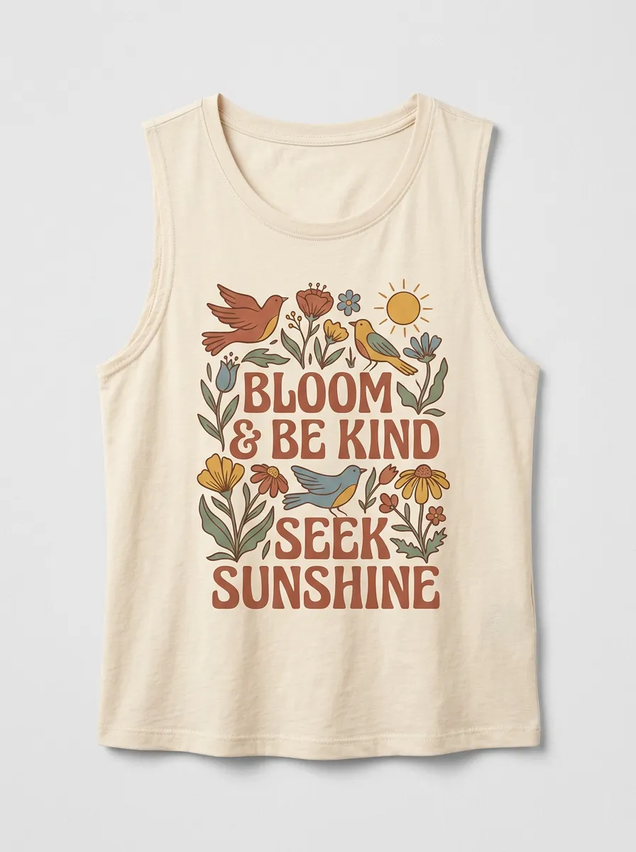 Boho Floral Bird Bloom And Be Kind Tank Top