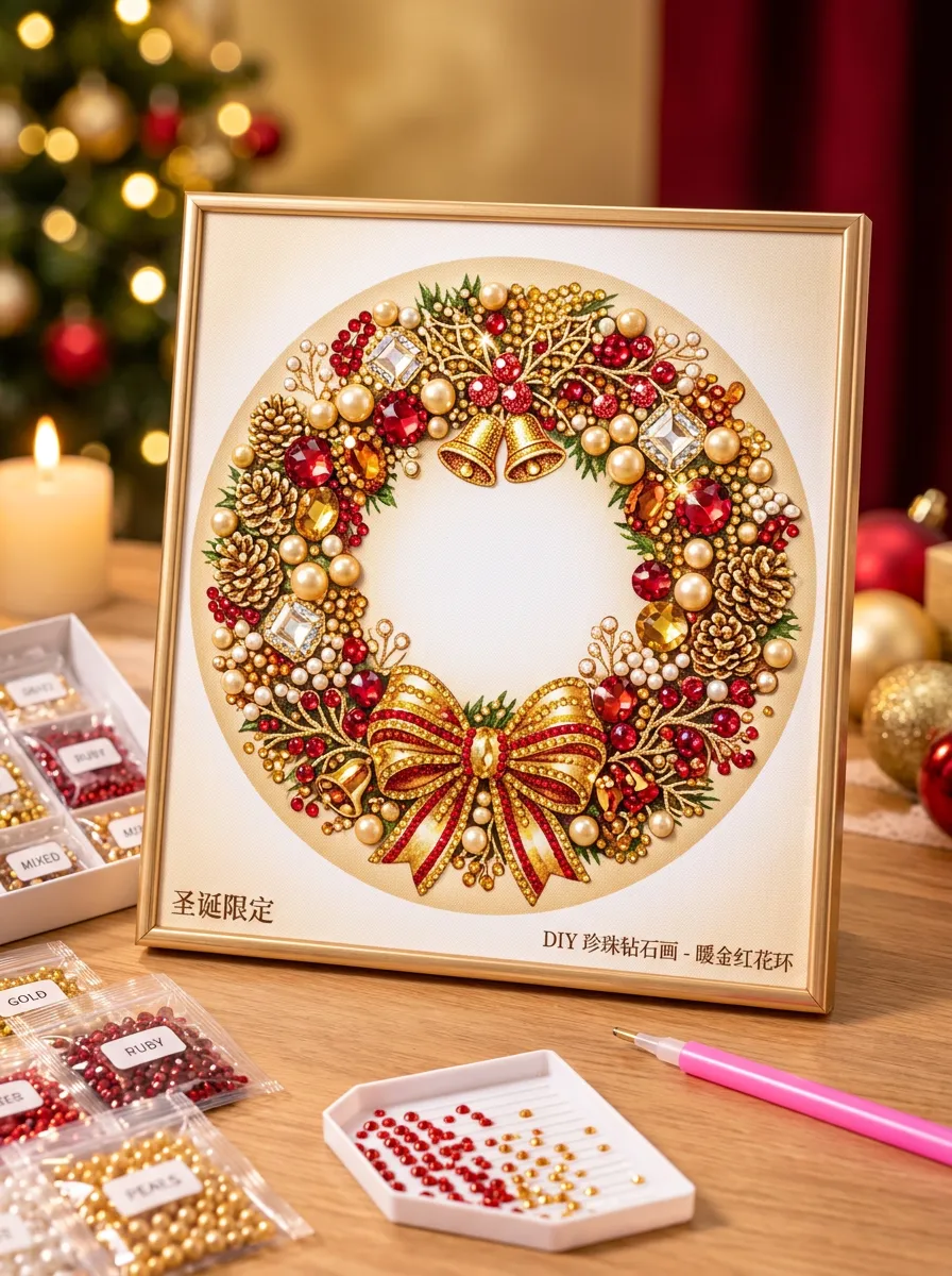 Gold Wreath Christmas DIY Diamond Painting Kit