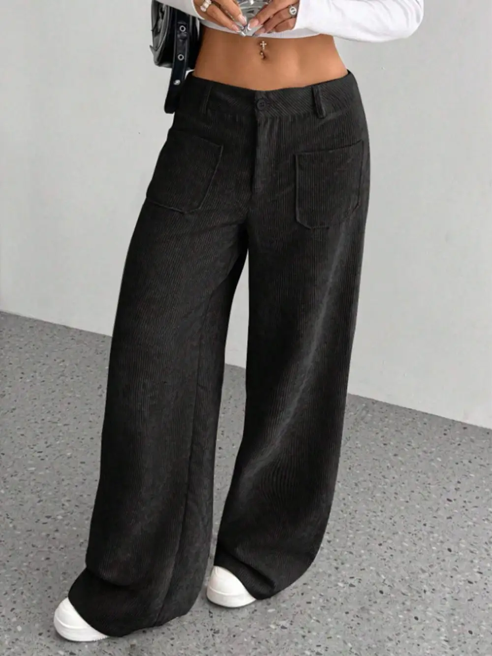 Relaxed Structure Sequin Wide Leg Pocketed Pants