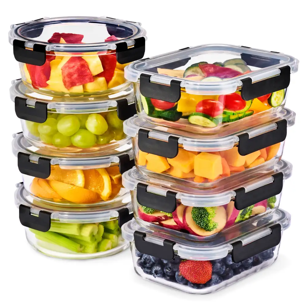 Glass Meal Prep Containers Airtight Lids Mix Shape