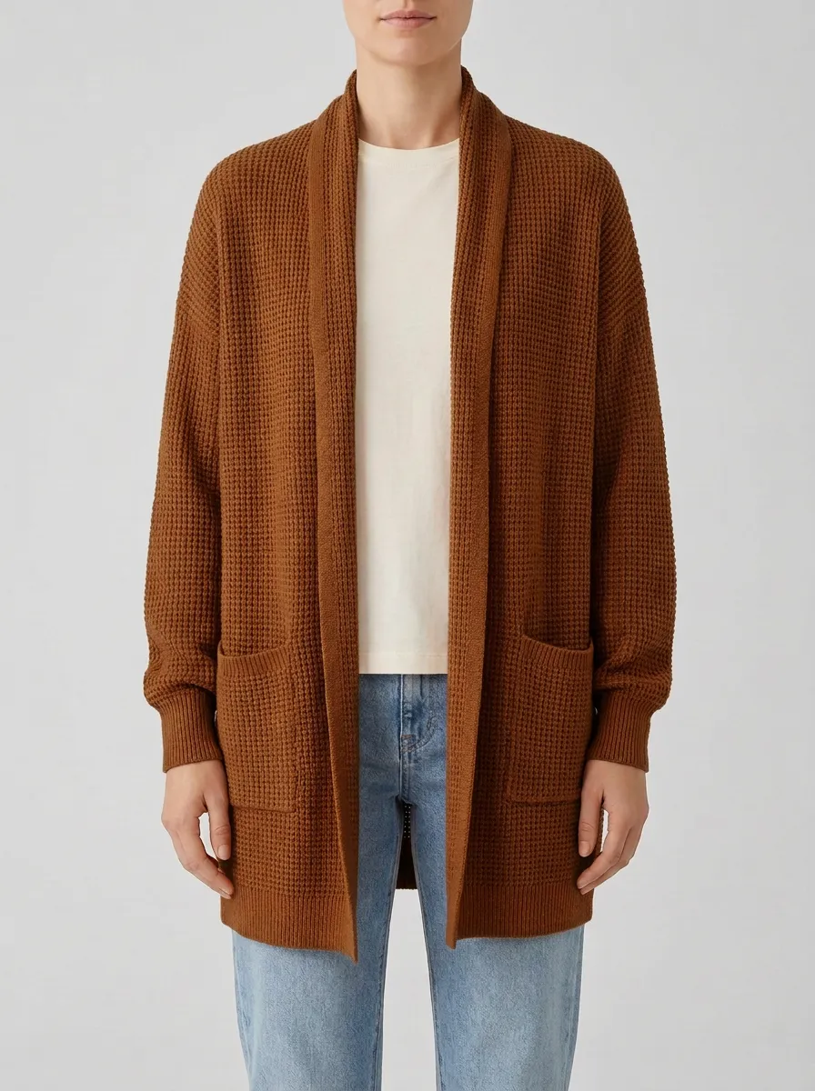 Modern Waffle-Knit Knit Cardigan
