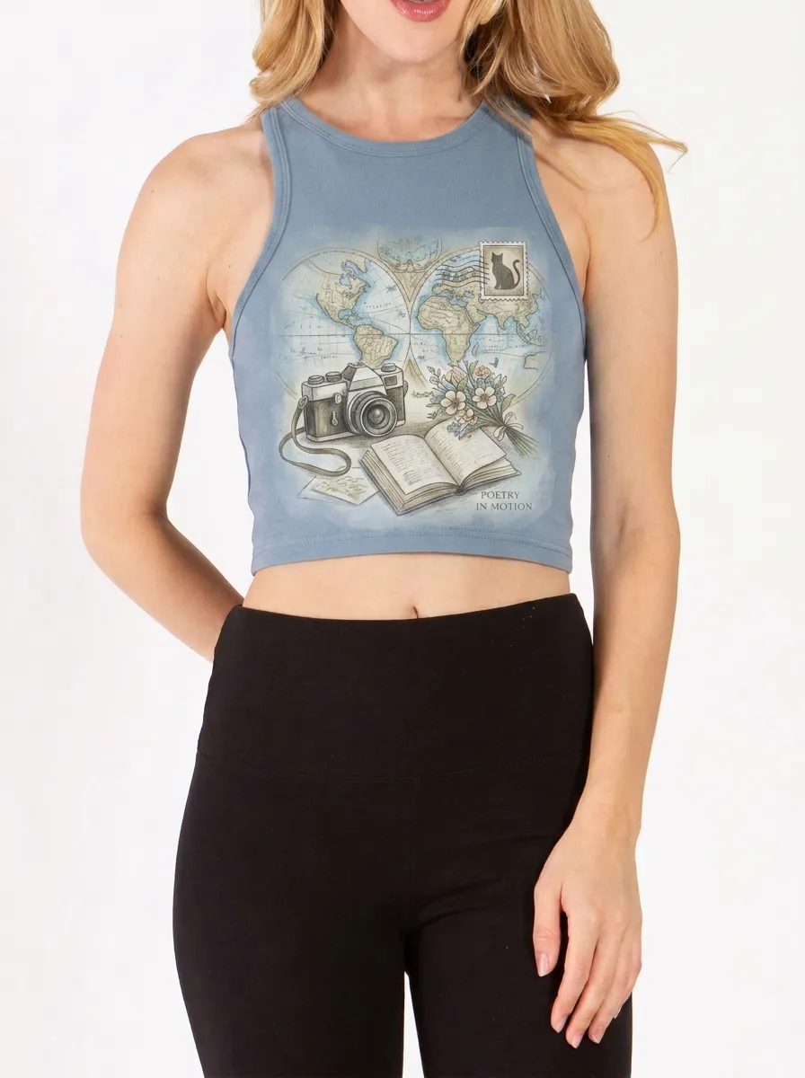 Women's Travel Photography Book Printed Crop Top
