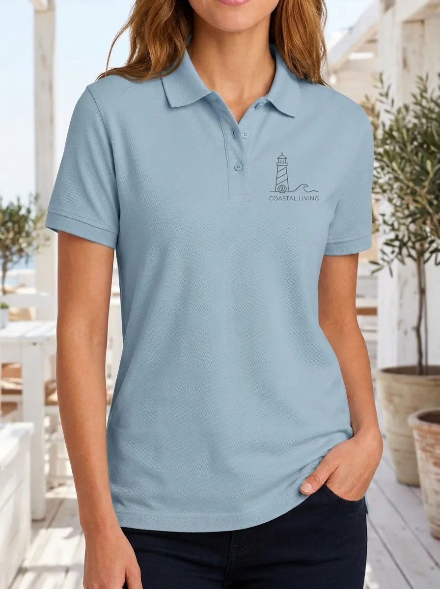 Women's Coastal Living Lighthouse Wave Printed Polo Shirt