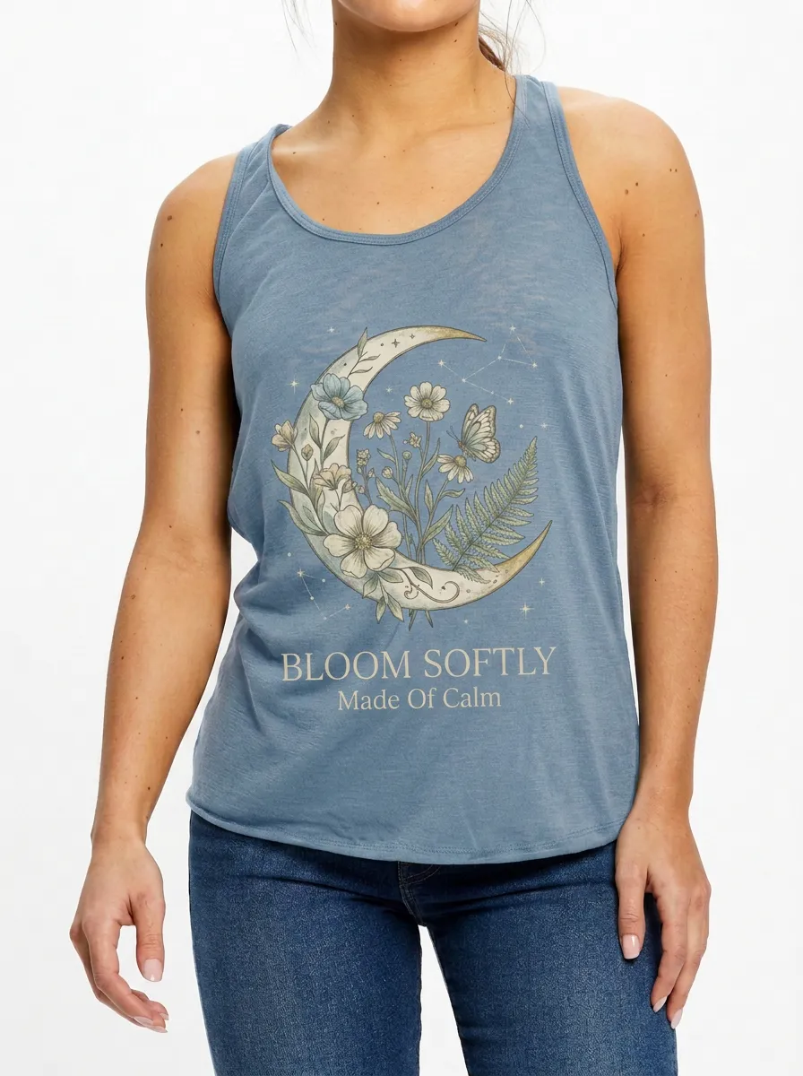 Women's Celestial Floral Moon Butterfly Printed Tank Top
