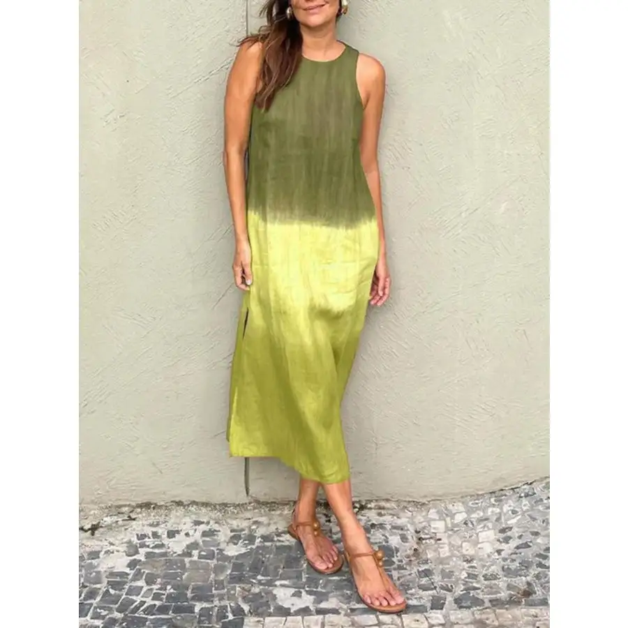 Full Size Sleeveless Gradient Tank Midi Dress Plus Size
