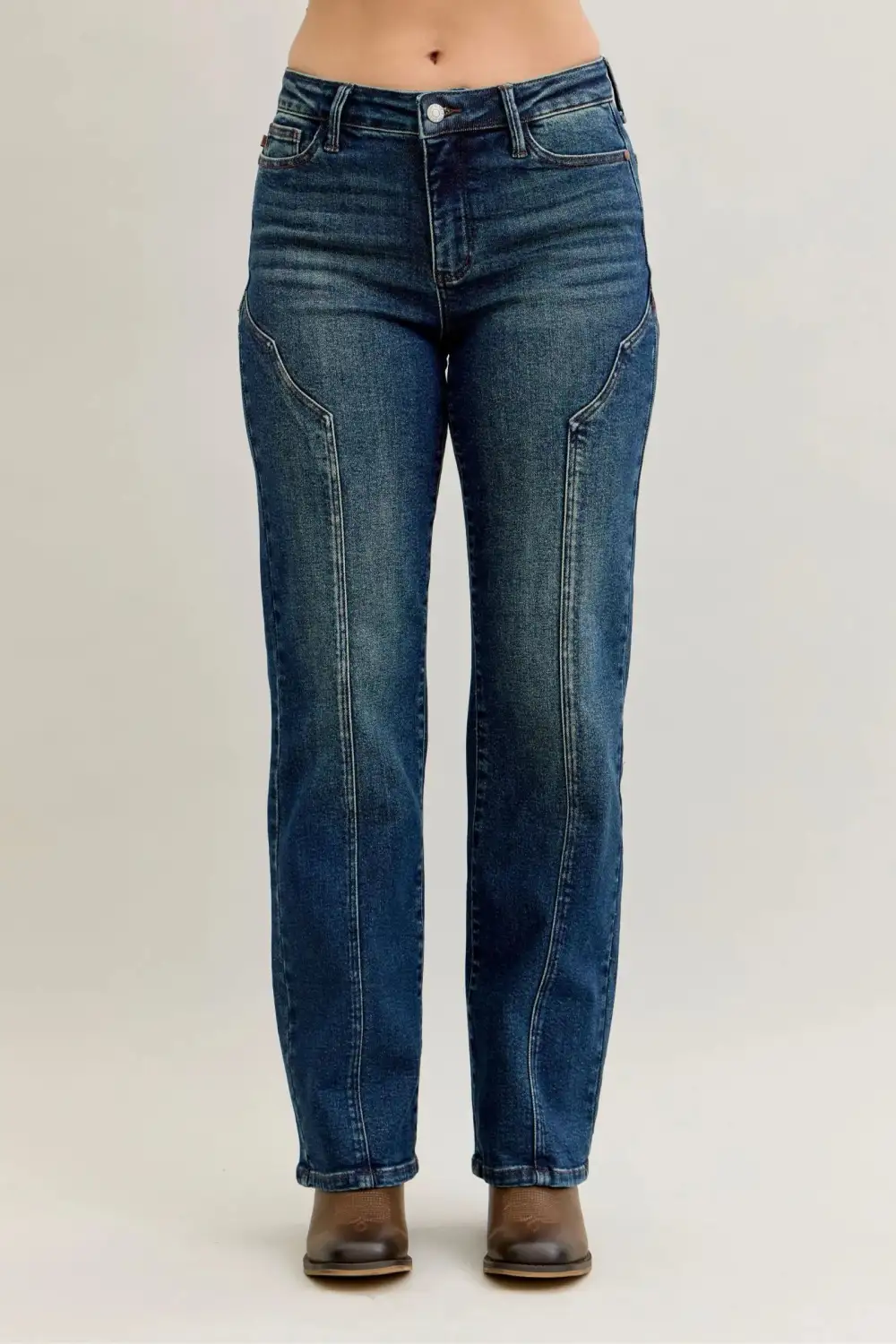 Straight Leg Seam Detail Denim Jeans