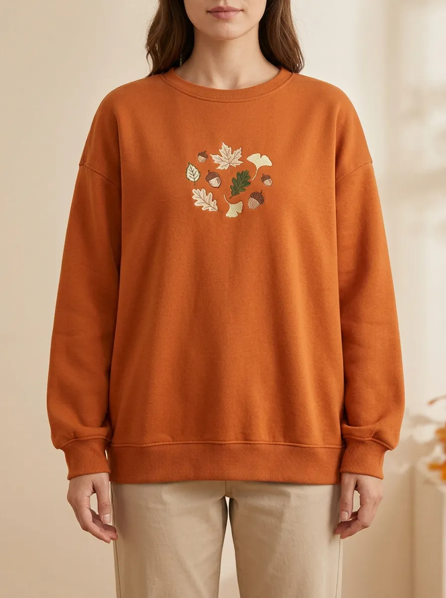 Classic Maple-Leaf Embroidered Acorn Graphic Sweatshirt
